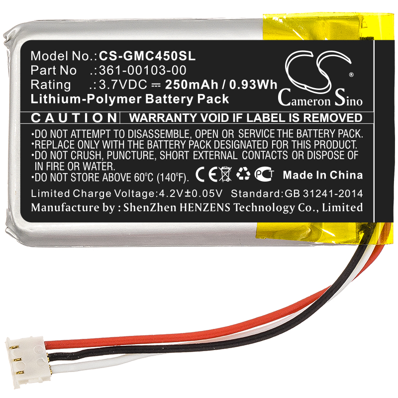 DashCam 45 250mAh BWXY Compatible Replacement for Battery Garmin 361-00103-00 Dash Cam 45