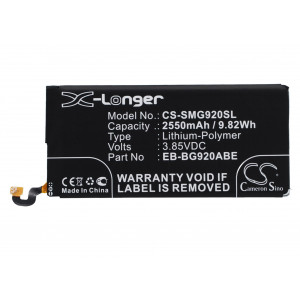 Battery for Samsung  Galaxy S6, Galaxy S6 Duos, Galaxy S6 LTE-A, Galaxy S6 TD-LTE, SCH-J510, SCV31, SGH-N520, SM-G920, SM-G9200, SM-G9208, SM-G9208/SS, SM-G9209, SM-G920A, SM-G920D, SM-G920F, SM-G920FD, SM-G920I, SM-G920P, SM-G920R, SM-G920R4, SM-G920S, S