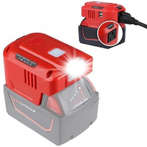 150W Power Inverter for Milwaukee M18 18V Lithium Battery, DC 18V to AC 110~120V Portable Power Supply Charger with AC Outlet & Dual USB Output & 200LM LED Light